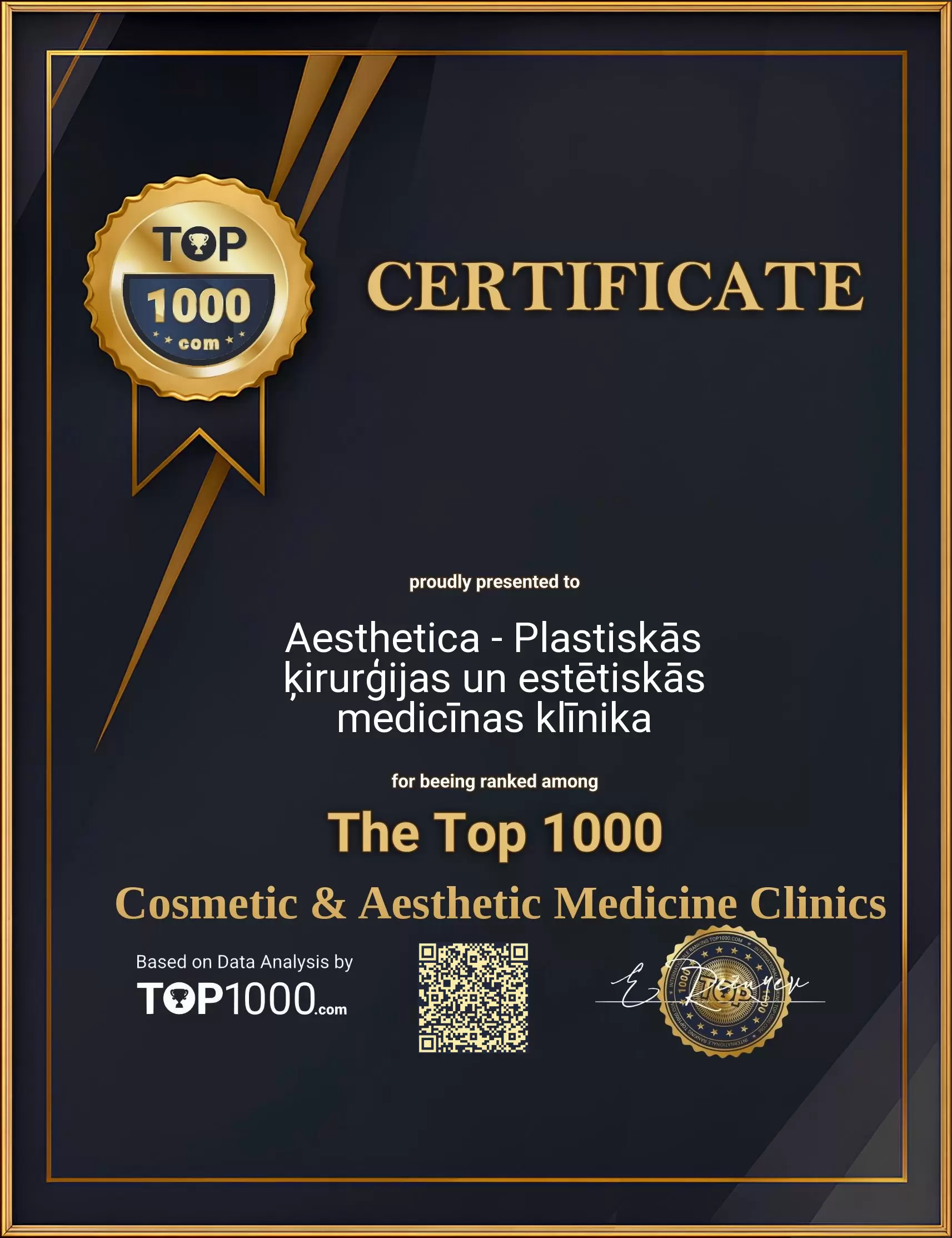 Aesthetica - Plastiskās ķirurģijas un estētiskās medicīnas klīnika Top 1000 Aesthetic Certificate (Aesthetica - Plastiskās ķirurģijas un estētiskās medicīnas klīnika-top1000-aesthetic-certificate.pdf)