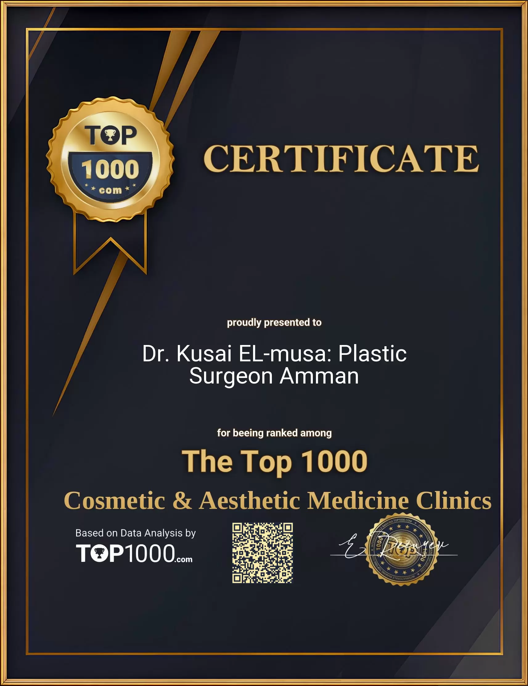 Dr. Kusai EL-musa: Plastic Surgeon Amman Top 1000 Aesthetic Certificate (Dr. Kusai EL-musa: Plastic Surgeon Amman-top1000-aesthetic-certificate.pdf)
