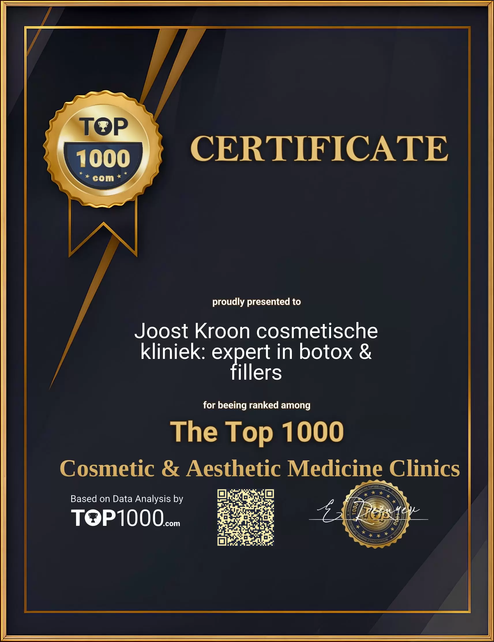 Joost Kroon cosmetische kliniek: expert in botox & fillers Top 1000 Aesthetic Certificate (Joost Kroon cosmetische kliniek: expert in botox & fillers-top1000-aesthetic-certificate.pdf)
