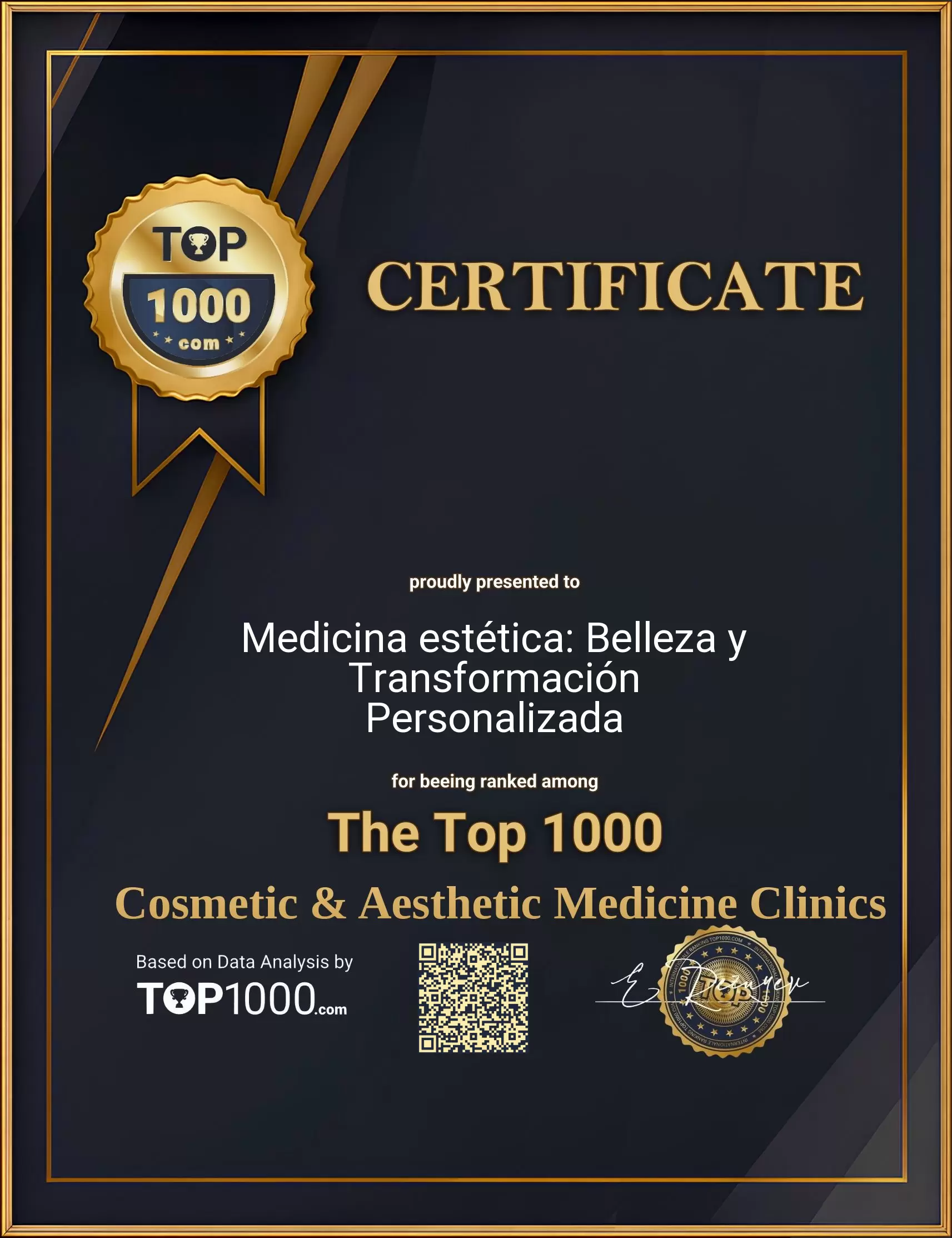 Medicina estética: Belleza y Transformación Personalizada Top 1000 Aesthetic Certificate (Medicina estética: Belleza y Transformación Personalizada-top1000-aesthetic-certificate.pdf)