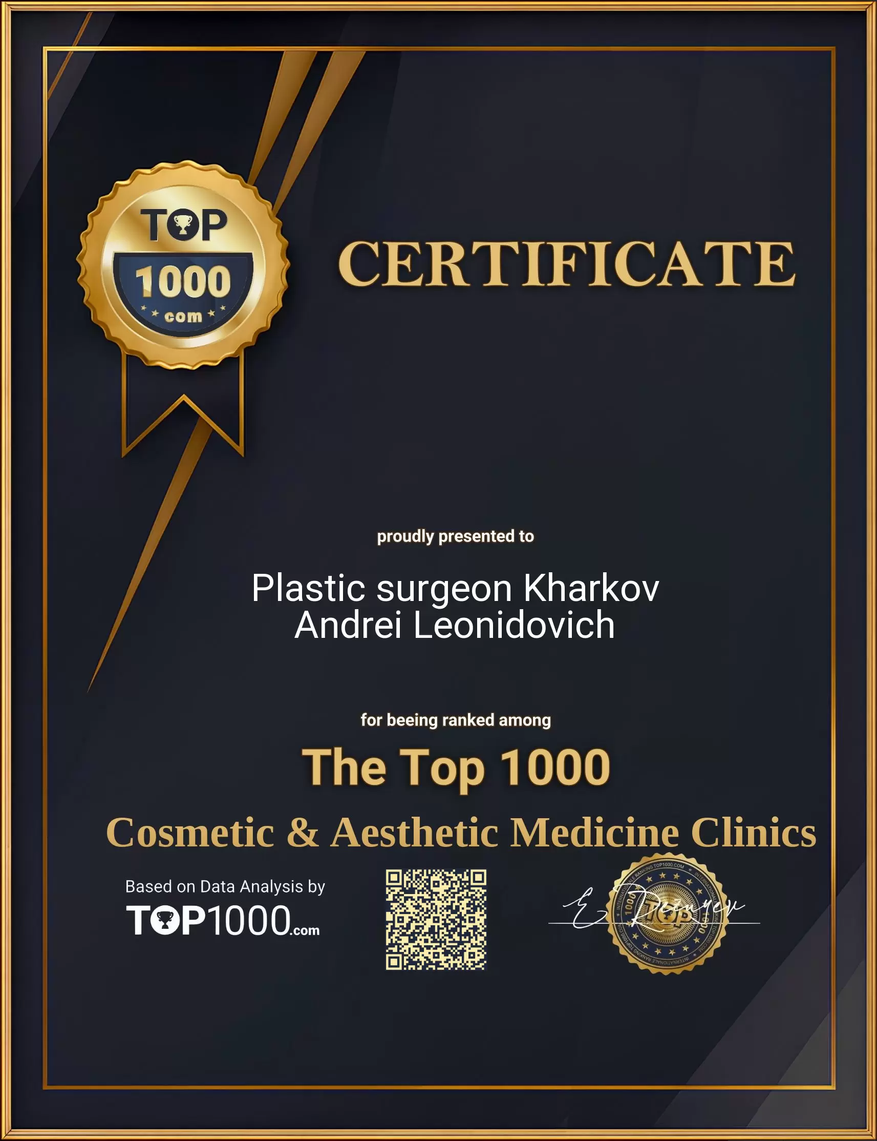 Plastic surgeon Kharkov Andrei Leonidovich Top 1000 Aesthetic Certificate (Plastic surgeon Kharkov Andrei Leonidovich-top1000-aesthetic-certificate.pdf)