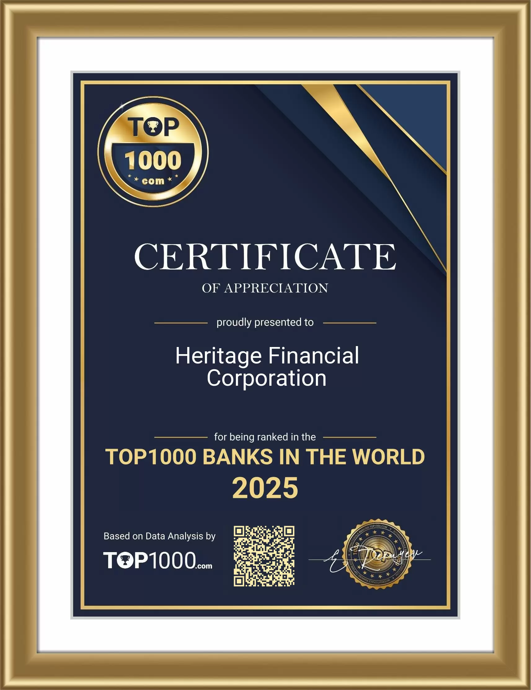 Heritage Financial Corporation Top1000 Bank Certificate (Heritage Financial Corporation-top1000-certificate.pdf)
