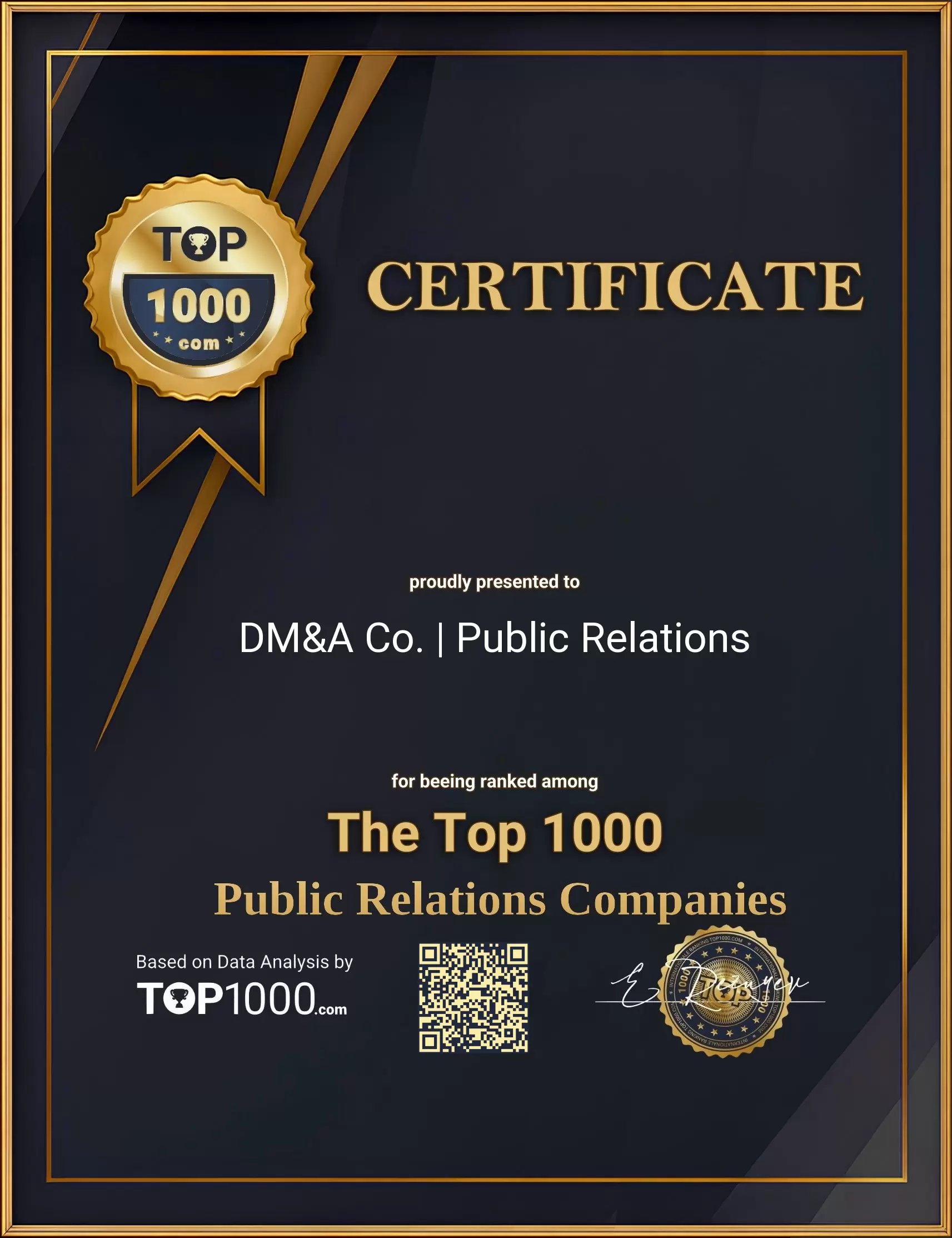 DM&A Co. | Public Relations Top1000 PR Certificate (DM&A Co. | Public Relations-top1000-pr-certificate.pdf)
