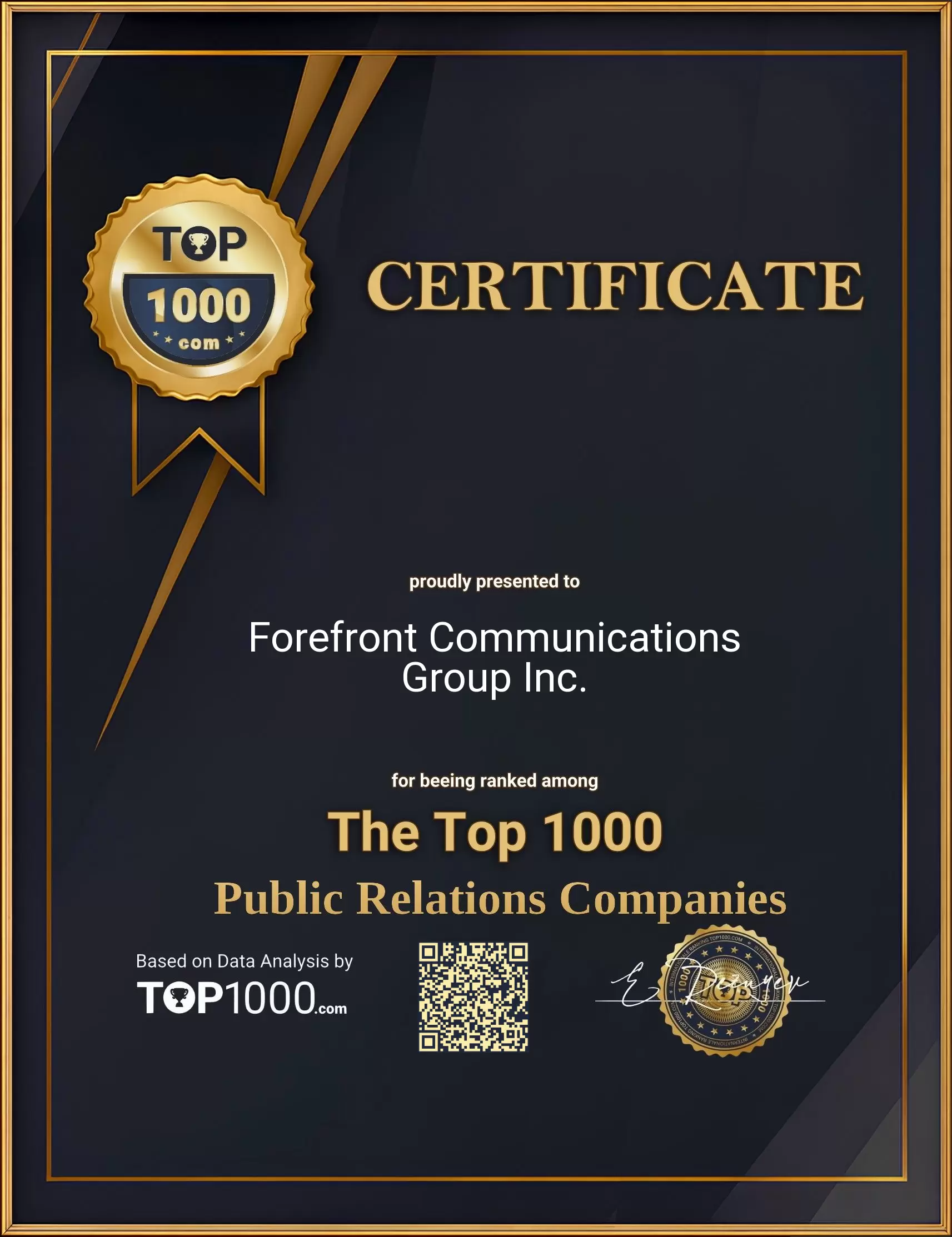 Forefront Communications Group Inc. Top1000 PR Certificate (Forefront Communications Group Inc.-top1000-pr-certificate.pdf)