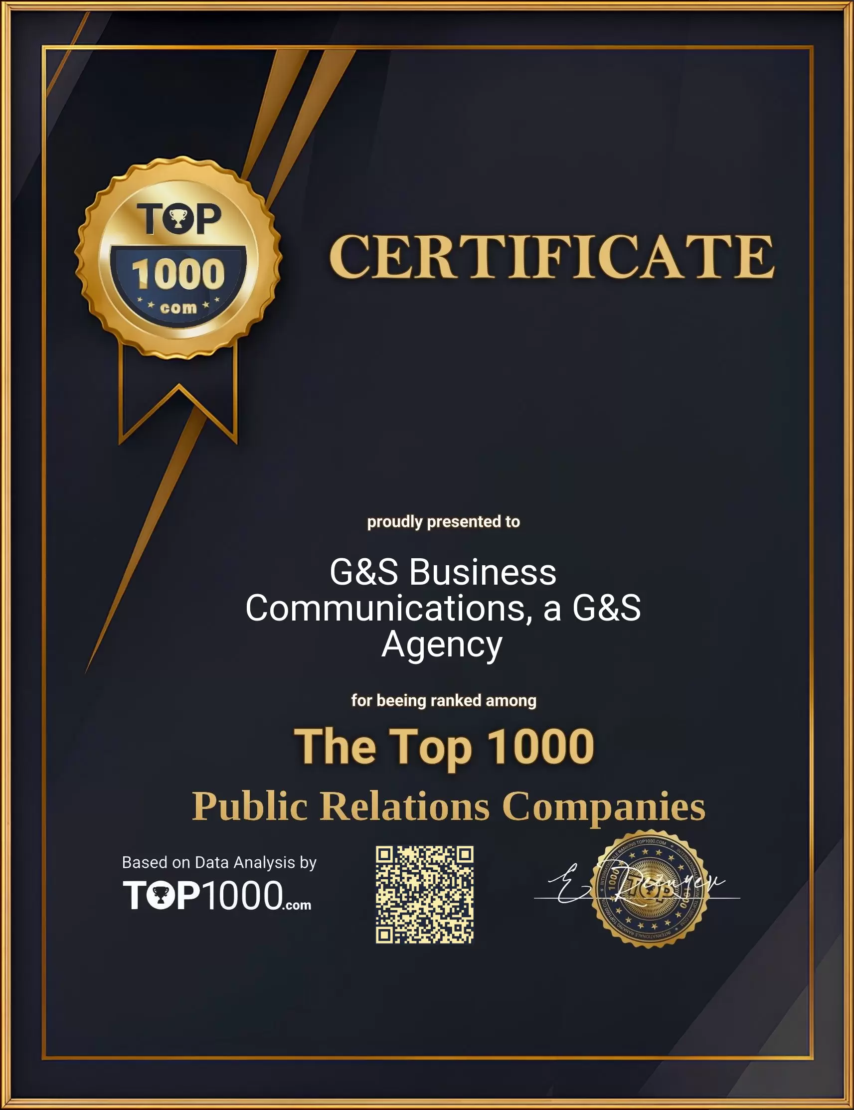 G&S Business Communications, a G&S Agency Top1000 PR Certificate (G&S Business Communications, a G&S Agency-top1000-pr-certificate.pdf)