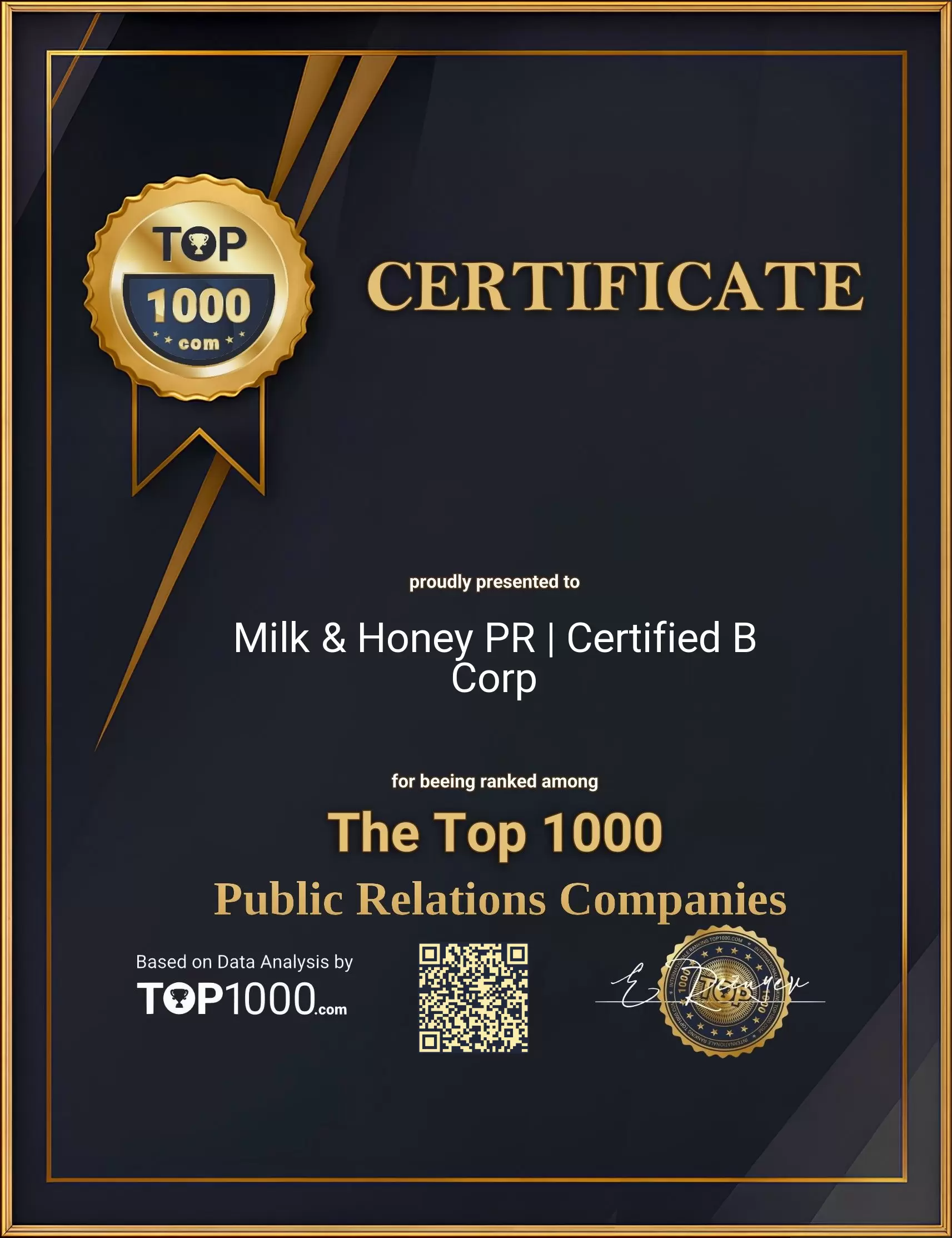 Milk & Honey PR | Certified B Corp Top1000 PR Certificate (Milk & Honey PR | Certified B Corp-top1000-pr-certificate.pdf)